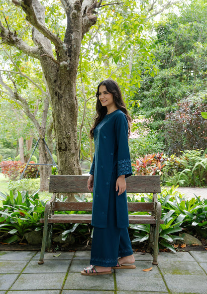 Ladies Prussian Blue Khaddar Straight Kurta Trouser Online in UK USA Canada