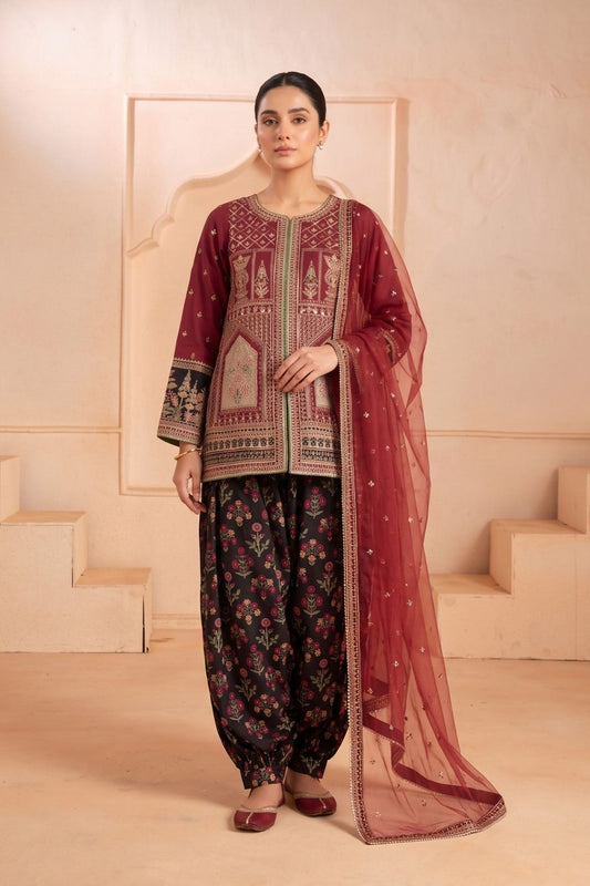 Maroon Embroidered Raw Silk Pakistani Suit Online in Dubai UAE Abudhabi Ajman Sharjah