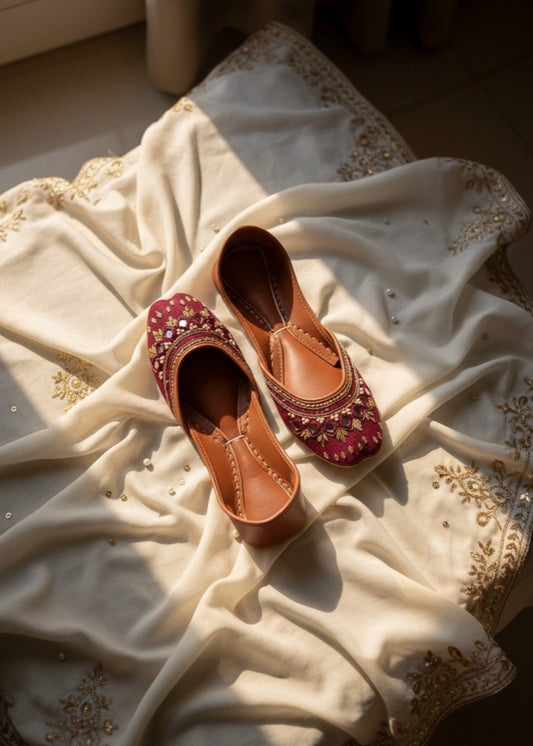Maroon Leather Mojari for Women Online in Sri Lanka India Australia