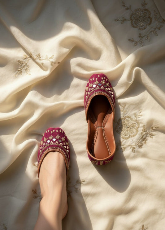 Maroon Leather Wedding Khussa Online in UK USA Canada