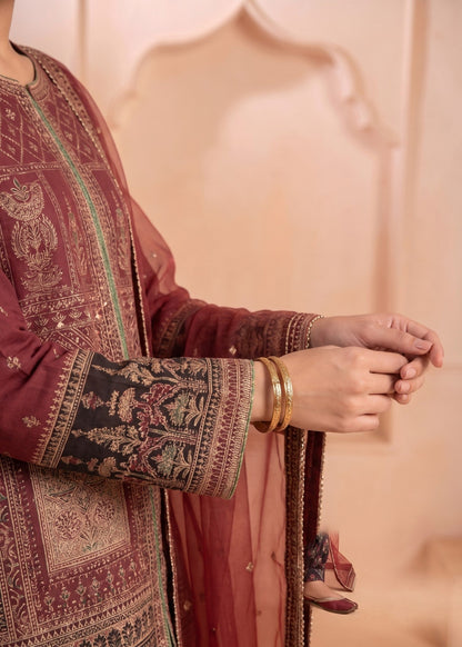 Maroon Raw Silk Embroidered Salwar Kameez Online in KSA Riyadh Saudi Arabia Oman Bahrain Qatar