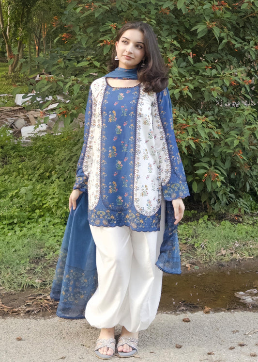 Multi Color Printed Raw Silk Salwar Kameez Online in KSA Riyadh Saudi Arabia Oman Bahrain Qatar