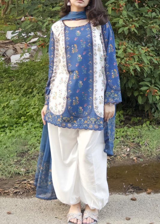 Multi Printed Raw Silk Daily Wear Suit Online in Dubai DXB UAE Abudhabi Meena Bazaar