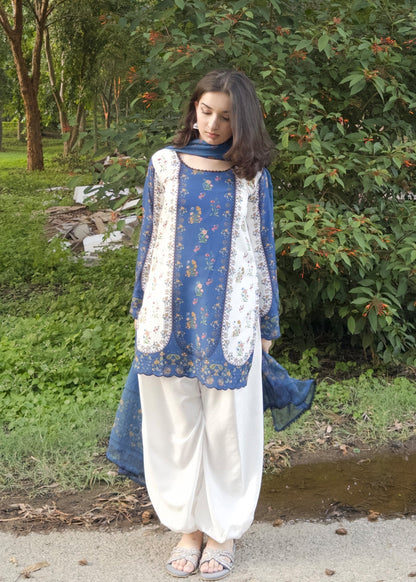 Multi Printed Raw Silk Designer Salwar Kameez Online in Sri Lanka India Australia