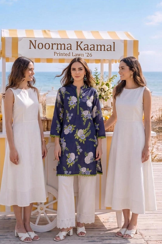 Navy Blue Embroidered Lawn Pakistani Suit Online in Dubai UAE Abudhabi Ajman Sharjah