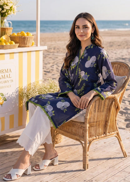 Navy Blue Lawn Embroidered Kurta Set Online in UK USA Canada