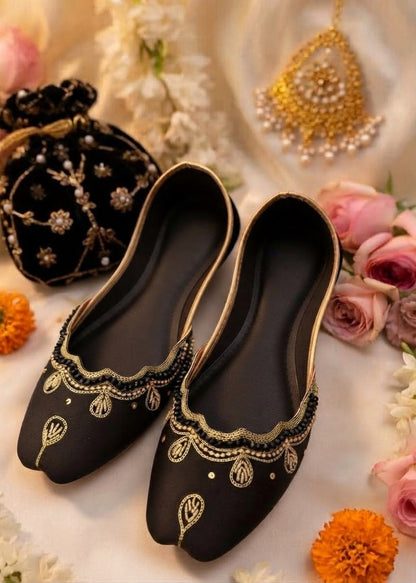 Nawab Collection Black Silk Khussa Wedding Shoes Online in KSA Riyadh Saudi Arabia Oman Bahrain Qatar