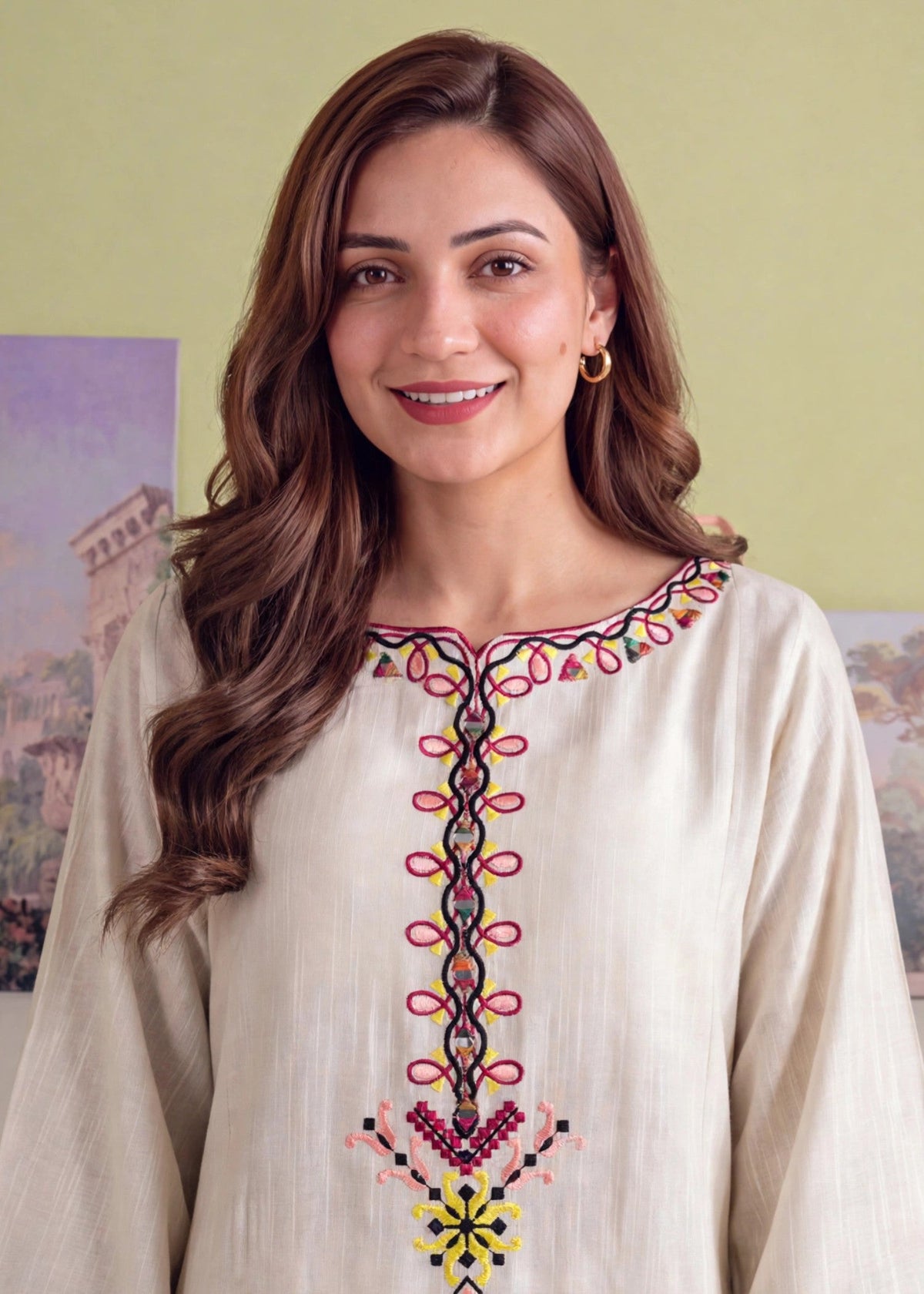 Off-White Embroidered Khaddar Salwar Kameez Online in UK USA Canada