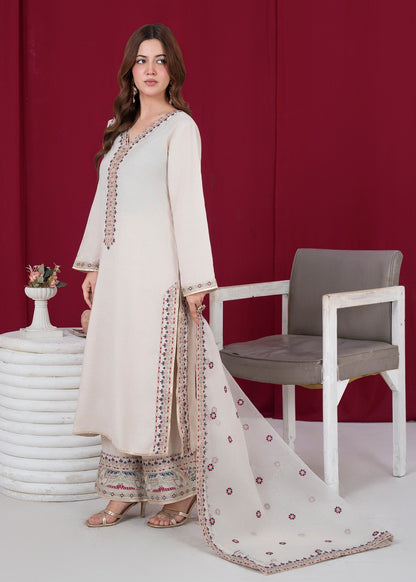 Off-White Embroidered Raw Silk Pakistani Designer Suit Online in Dubai DXB UAE Abudhabi Meena Bazaar