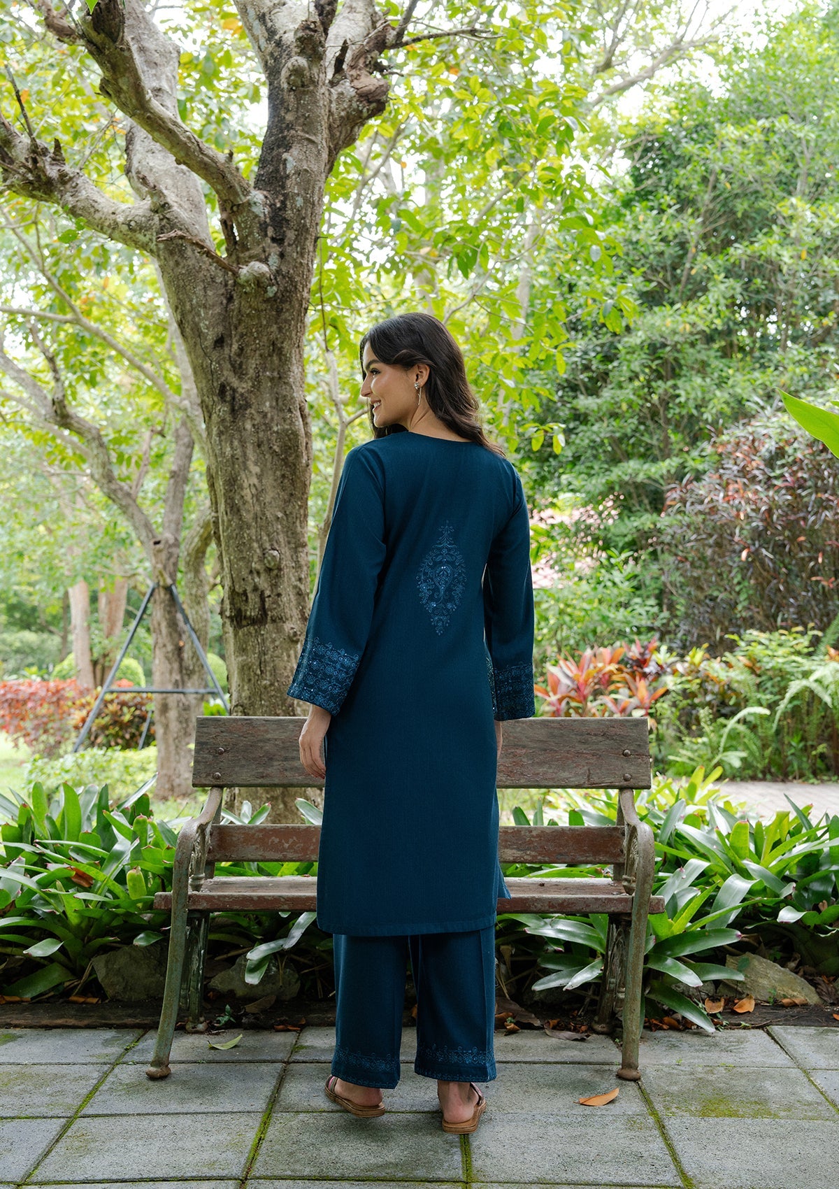 Pakistani Designer Prussian Blue Khaddar Kurta Pajama Online in Sri Lanka India Australia