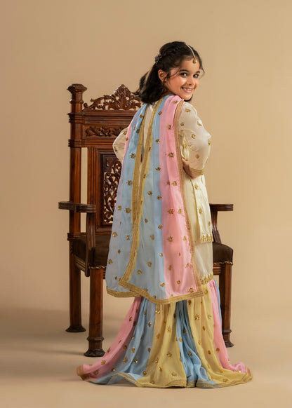 Pakistani Mehndi Outfit Ivory Raw Silk Gharara Online in KSA Riyadh Saudi Arabia Oman Bahrain Qatar