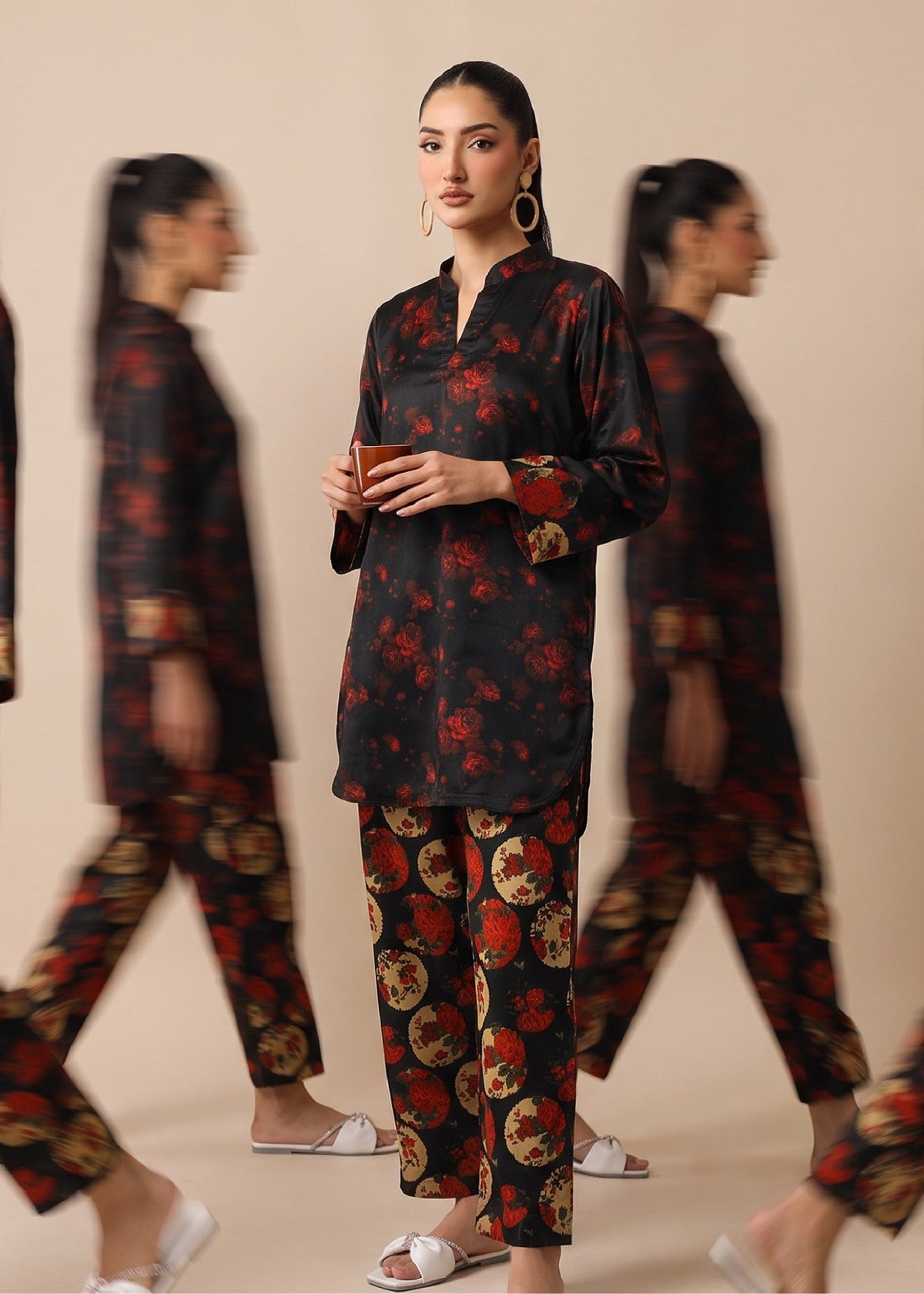 Pakistani Salwar Kameez Black Slub Lawn Kurta Set Online in KSA Riyadh Saudi Arabia Oman Bahrain Qatar