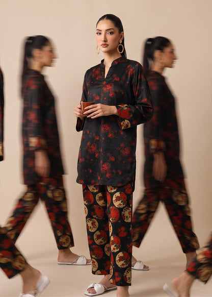Pakistani Salwar Kameez Black Slub Lawn Kurta Set Online in KSA Riyadh Saudi Arabia Oman Bahrain Qatar