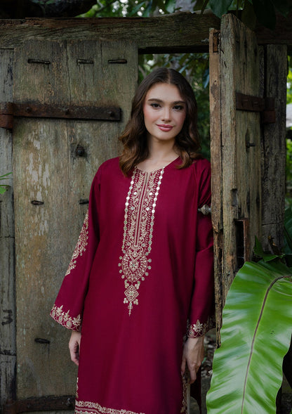 Pakistani Winter Wear Maroon Khaddar Kurta Set Online in KSA Riyadh Saudi Arabia Oman Bahrain Qatar