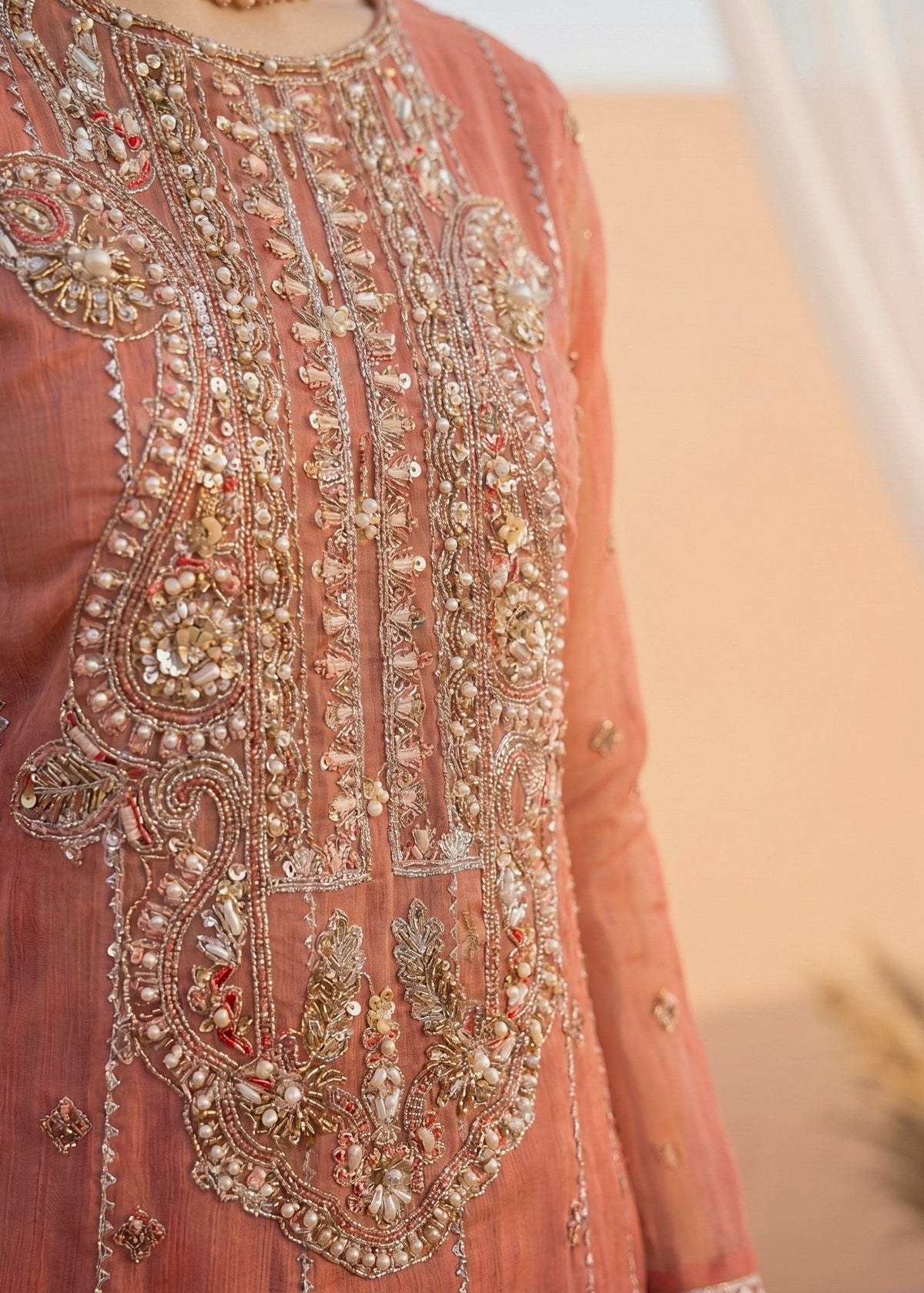 Peach Pink Chiffon Embroidered Salwar Kameez Online in UK USA Canada