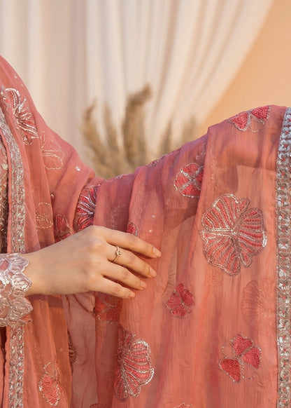 Peach Pink Chiffon Embroidered Suit Online in Dubai UAE Abudhabi Ajman Sharjah