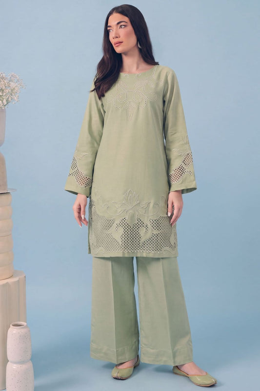Pistachio Green Embroidered Khaddar Kurta Set Online in Dubai UAE Abudhabi Ajman Sharjah