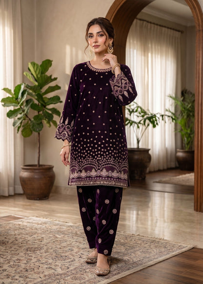 Plum Velvet Designer Salwar Suit Online in Sri Lanka India Australia