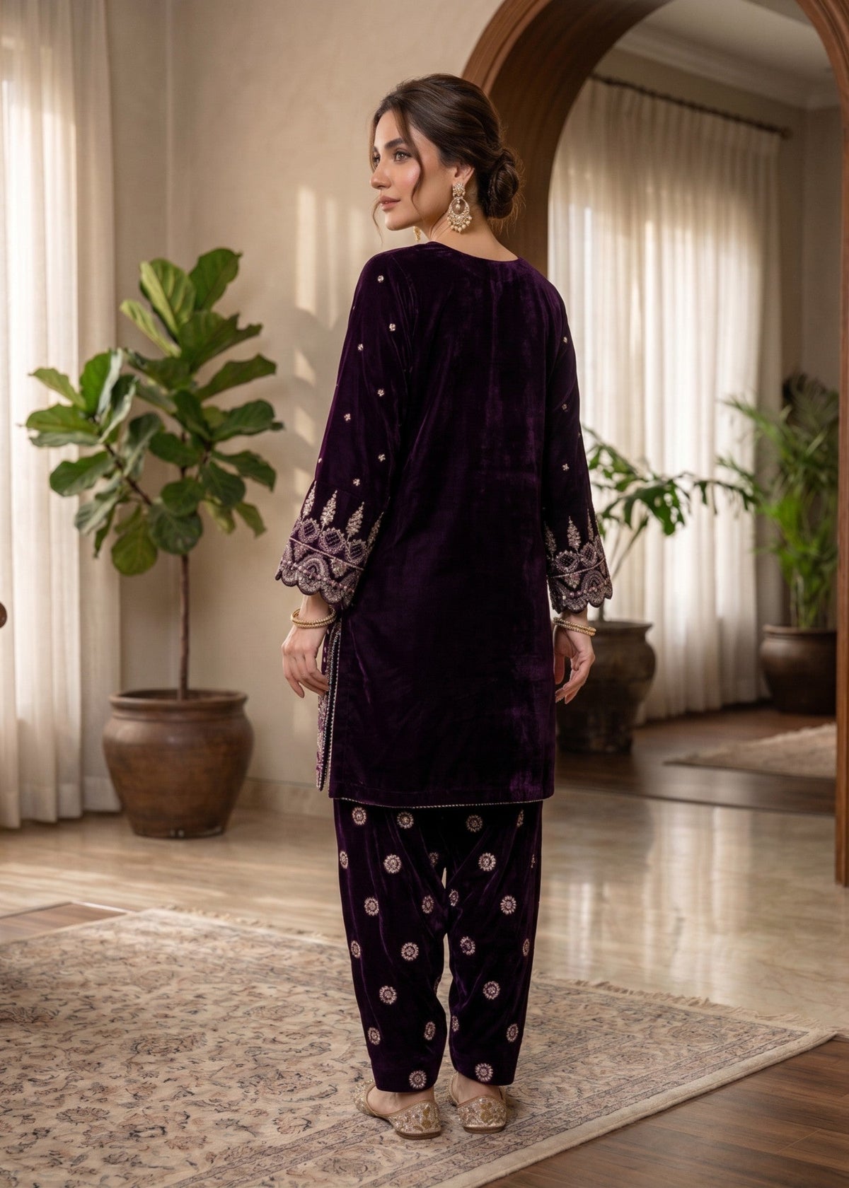 Plum Velvet Partywear Salwar Kameez Online in Dubai UAE Abudhabi Ajman Sharjah