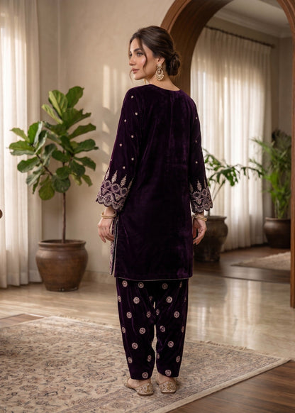 Plum Velvet Partywear Salwar Kameez Online in Dubai UAE Abudhabi Ajman Sharjah
