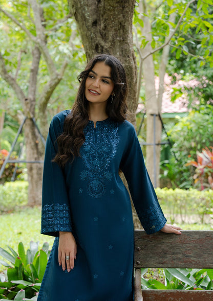 Prussian Blue Embroidered Khaddar Pakistani Clothes Online in Dubai DXB UAE Abudhabi Meena Bazaar