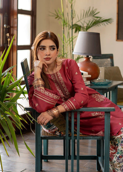 Raspberry Pink Loose Fit Lawn Kurta and Farshi Shalwar Online in Dubai DXB UAE Abudhabi Meena Bazaar