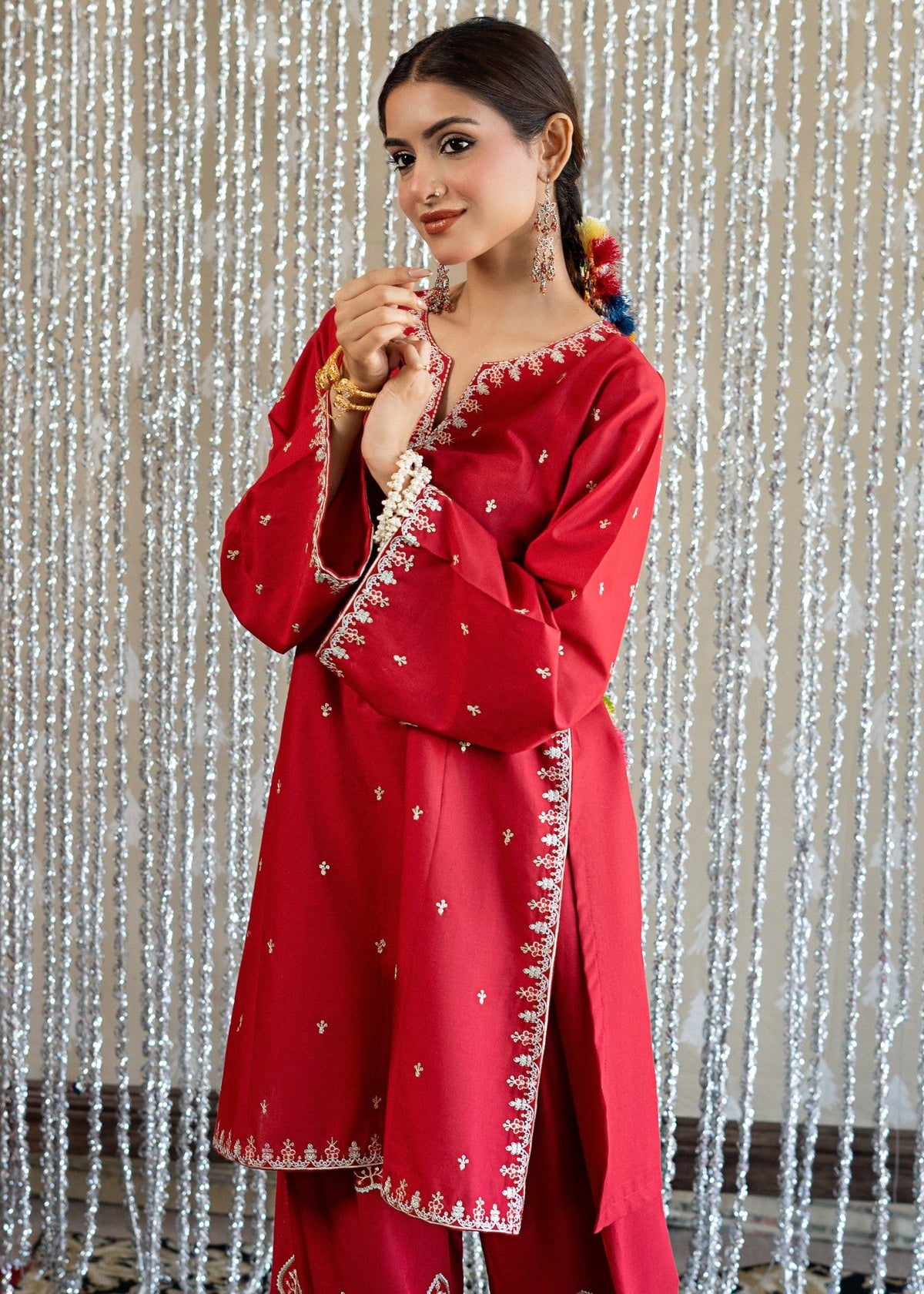Red Embroidered 2 Piece Lawn Kurta Set Online in UK USA Canada