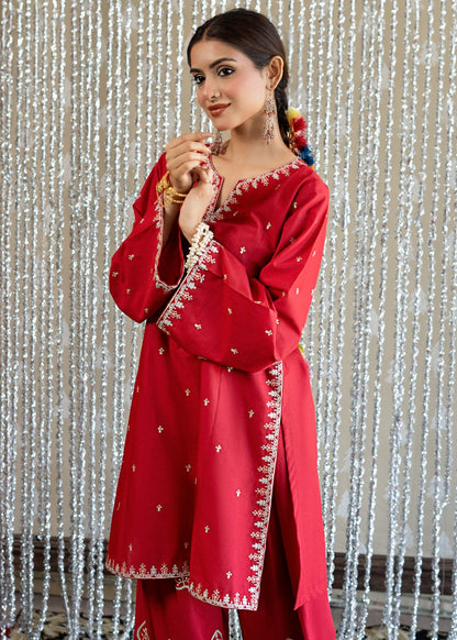Red Embroidered 2 Piece Lawn Kurta Set Online in UK USA Canada