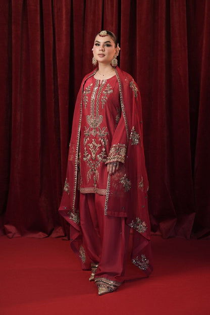 Red Embroidered Raw Silk Pakistani Suit Online in Dubai UAE Abudhabi Ajman Sharjah
