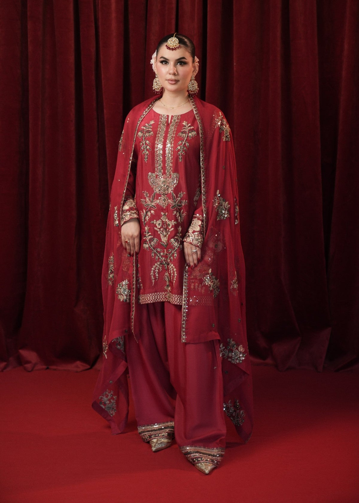 Red Raw Silk Partywear Salwar Suit Online in Sri Lanka India Australia
