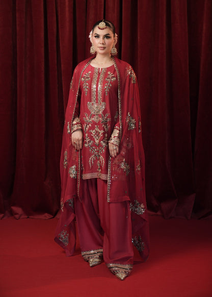 Red Raw Silk Partywear Salwar Suit Online in Sri Lanka India Australia