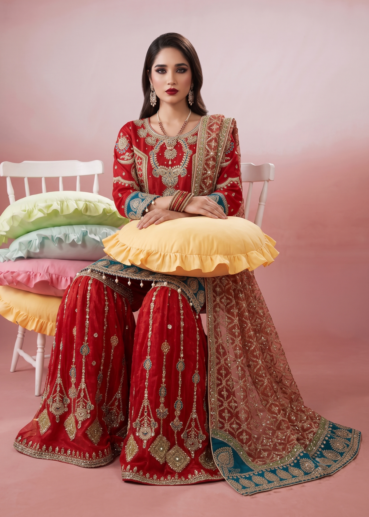 Rust Red Organza Gharara with Dupatta Online in Sri Lanka India Australia