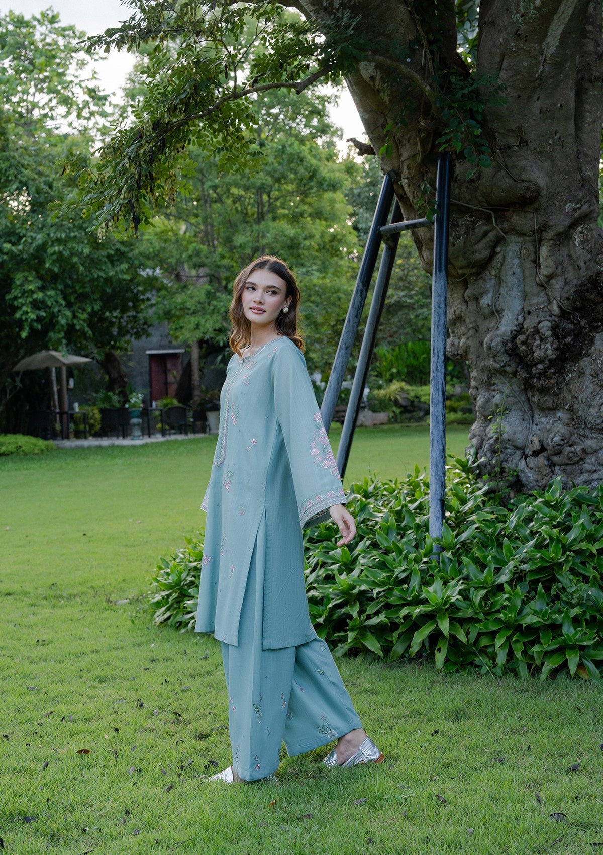 Sky Blue Embroidered Khaddar Daily Wear Kurta Set Online in Dubai DXB UAE Abudhabi Meena Bazaar
