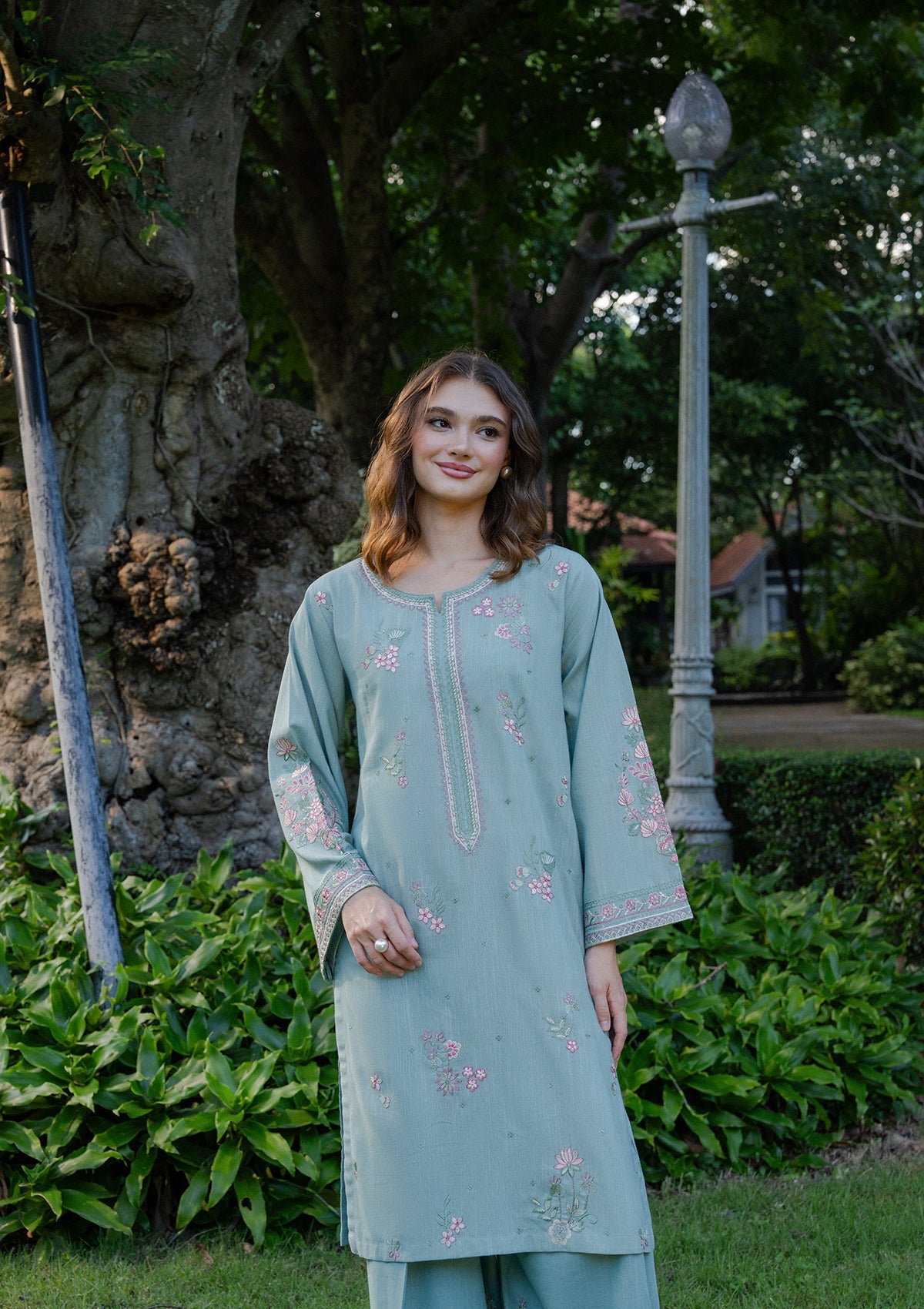 Sky Blue Khaddar Embroidered Kurta Set for Women Online in UK USA Canada