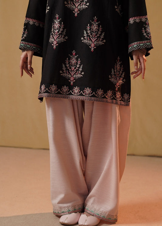Straight Kurta with Farshi Shalwar Black Slub Khaddar Online in Dubai DXB UAE Abudhabi Meena Bazaar