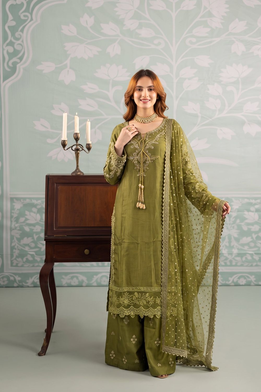 Embroidered Silk 3PC Pakistani Suit Online in Dubai UAE Abudhabi Ajman Sharjah
