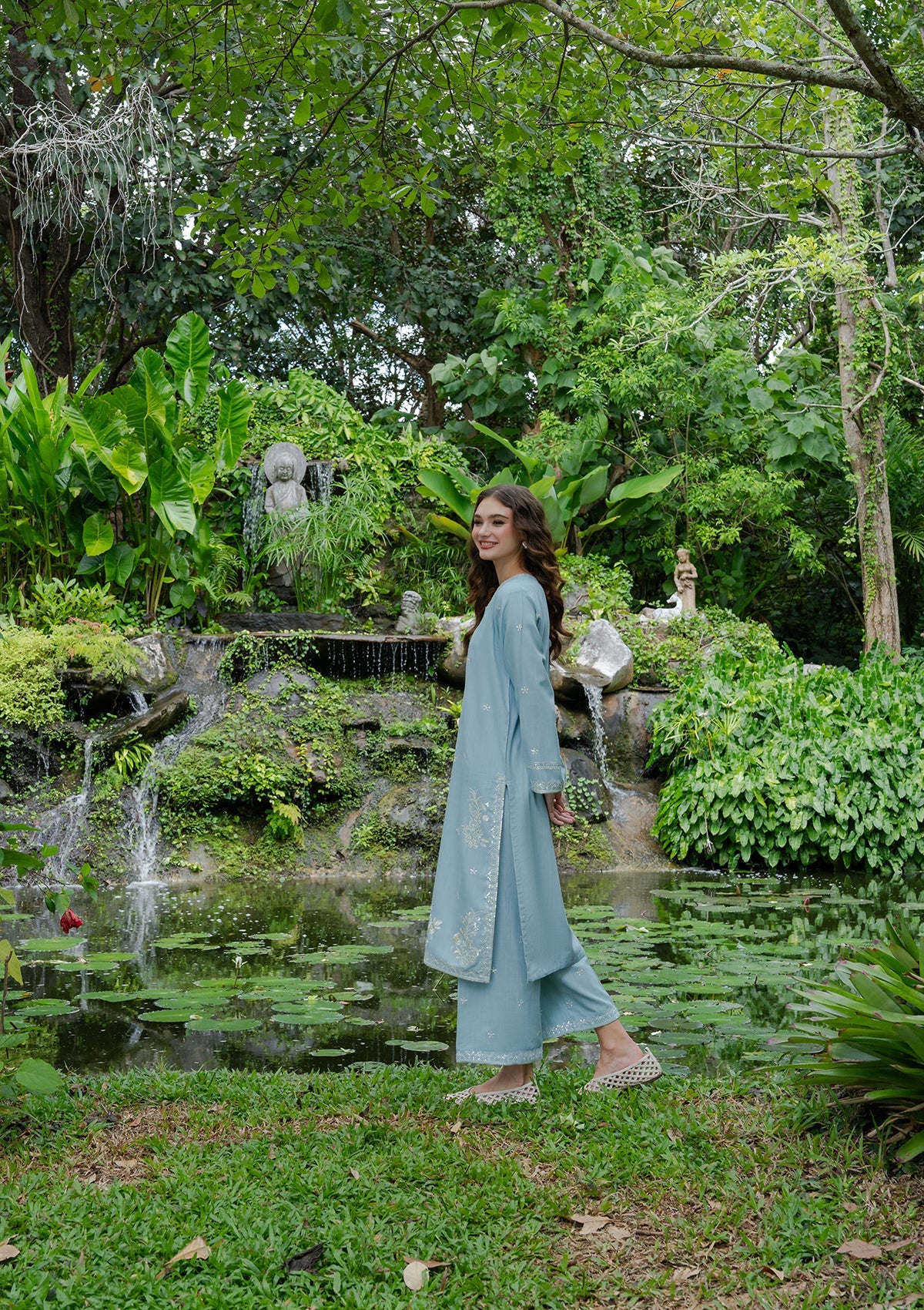 Ladies Embroidered Sky Blue Khaddar Kurta Set Online in UK USA Canada