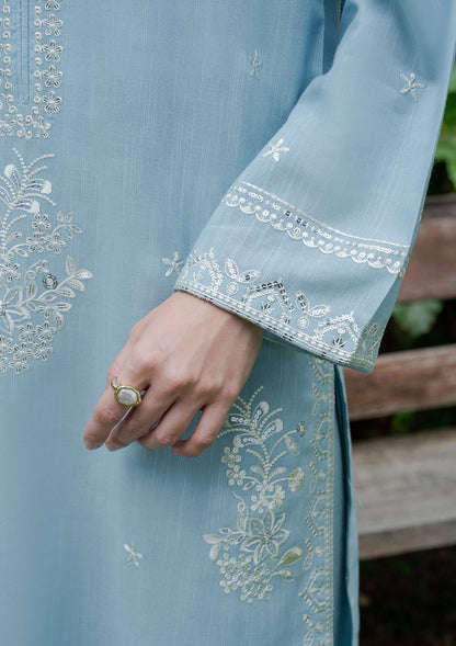Sky Blue Embroidered Khaddar Kurta Set Online in Dubai DXB UAE Abudhabi Meena Bazaar
