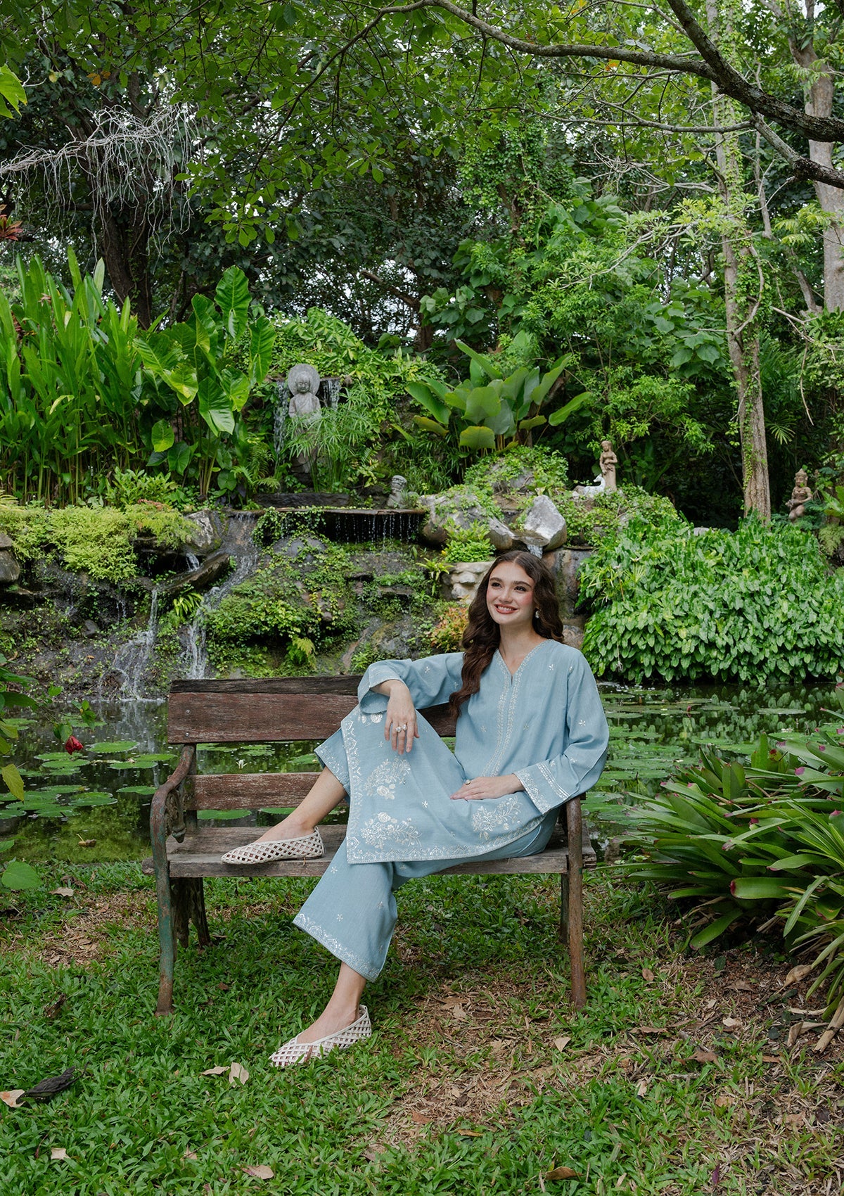 Sky Blue Khaddar Kurta Set with Embroidery Online in Sri Lanka India Australia