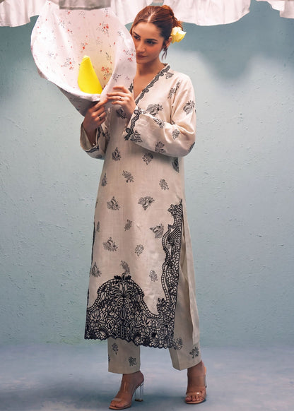 Winter Wear Beige Khaddar Kurta Set Online in UK USA Canada