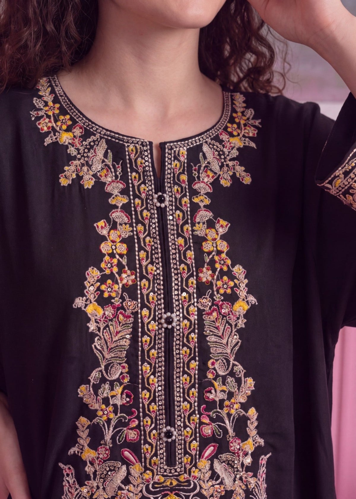 Winter Wear Black Embroidered Kaftan Online in UK USA Canada