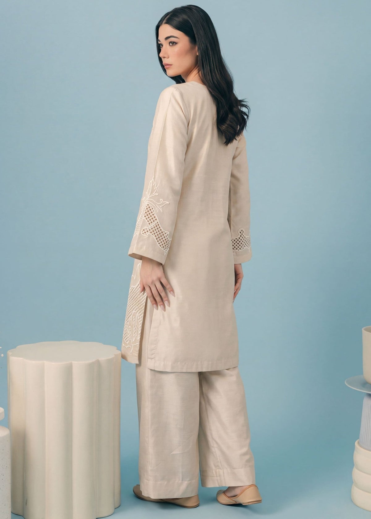 Winter Wear Khaddar Kurta Set with Plazzo Online in KSA Riyadh Saudi Arabia Oman Bahrain Qatar