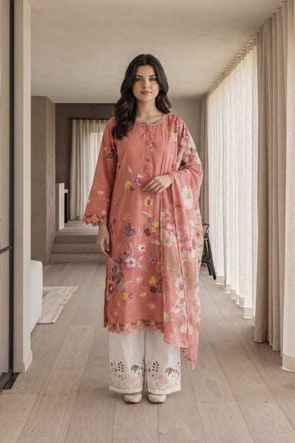 Indian Pink Embroidered Lawn Cotton Salwar Kameez Online in Dubai UAE Abudhabi Ajman Sharjah