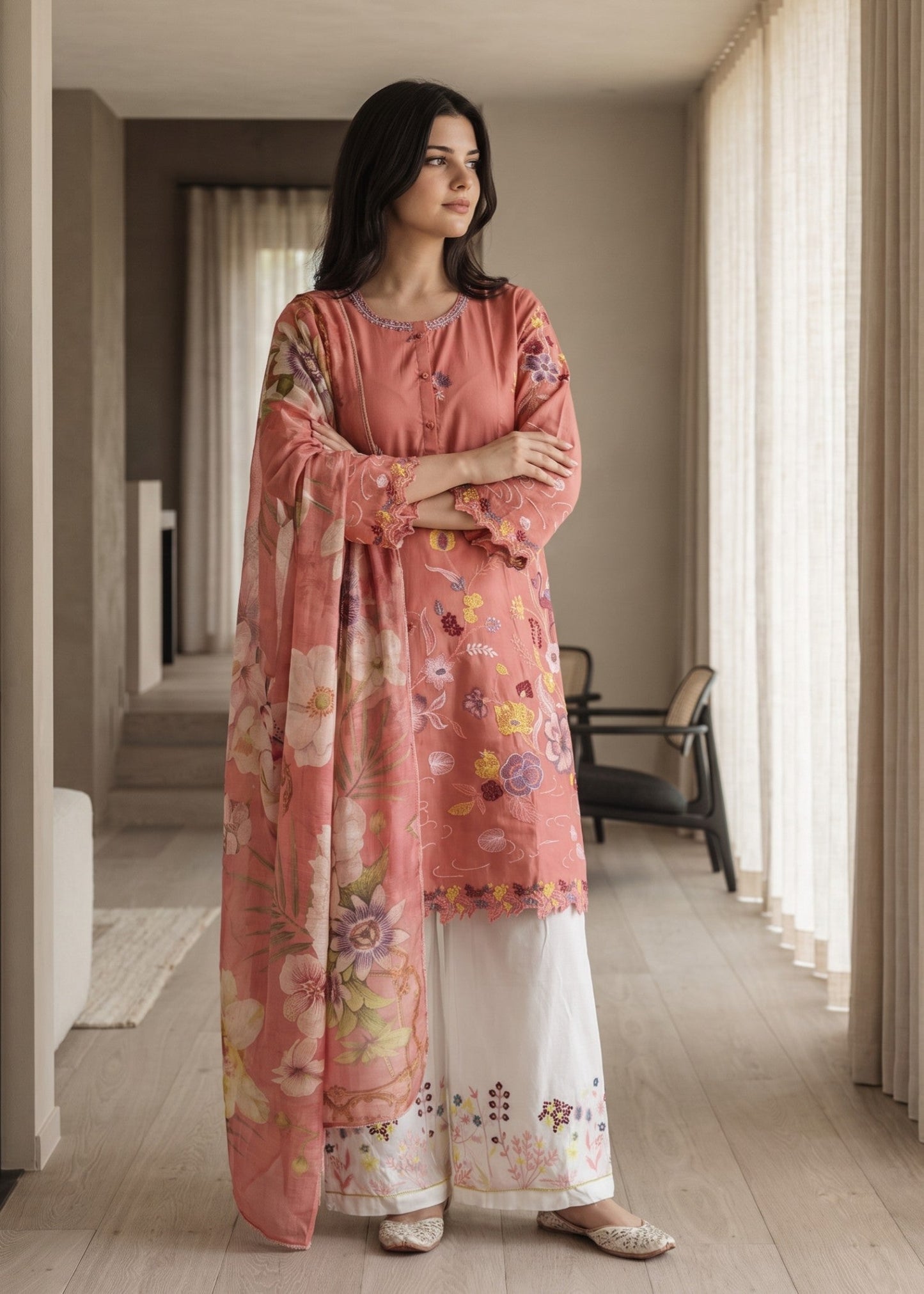 Indian Pink Long Kurta with Straight Trouser Online in Sri Lanka India Australia