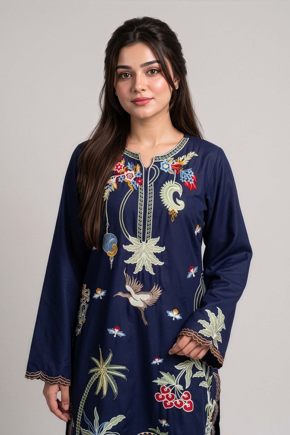 Indigo Embroidered Linen Kurta Set Online in Dubai UAE Abudhabi Ajman Sharjah
