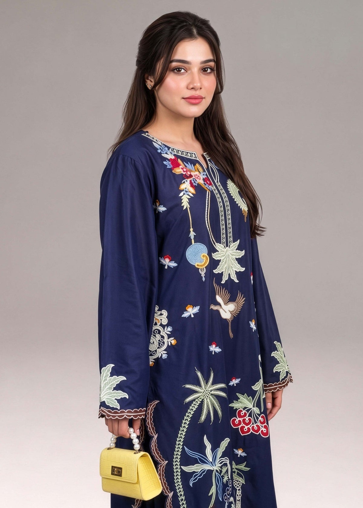 Indigo Linen Embroidered Kurta Set Online in Dubai DXB UAE Abudhabi Meena Bazaar