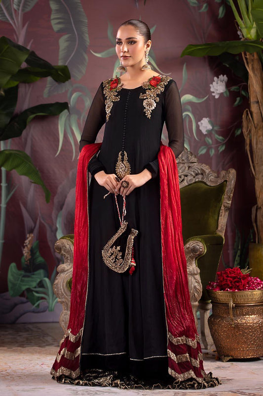 Hand Embroidered Pure Crinkle Chiffon Sharara