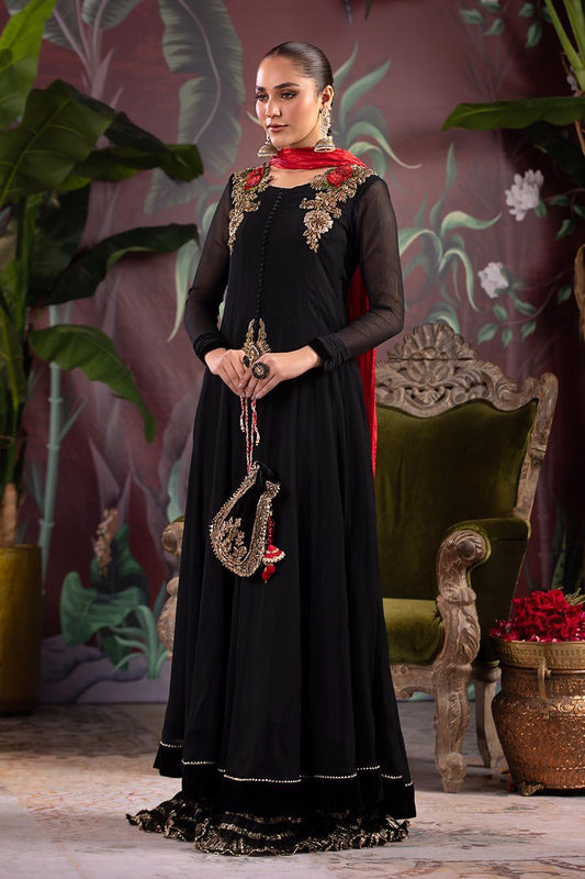 Hand Embroidered Pure Crinkle Chiffon Sharara