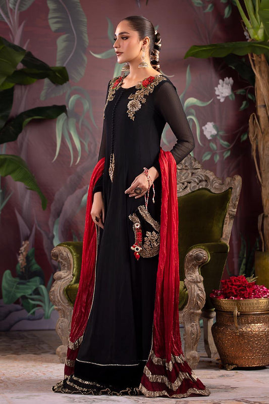 Hand Embroidered Pure Crinkle Chiffon Sharara