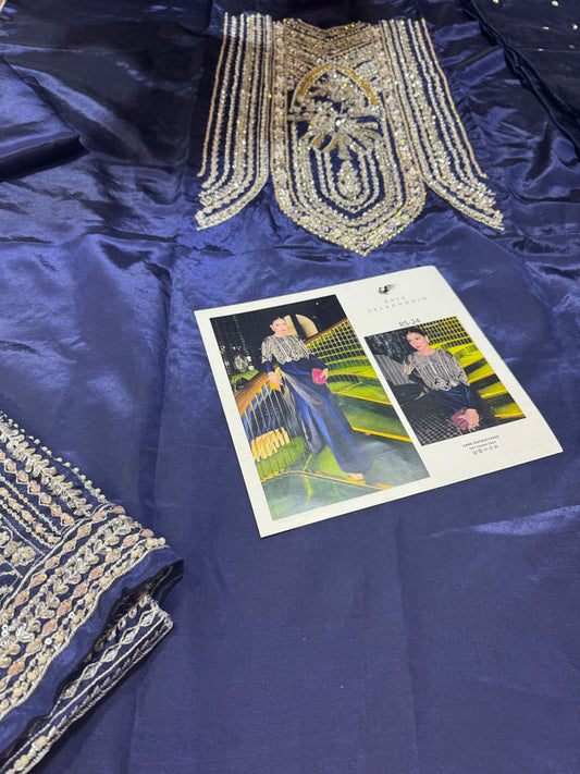 Blue Handmade Raw Silk Suit with Dupatta